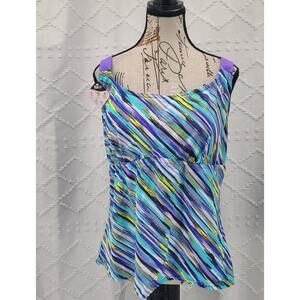 ZeroXposur Swim Suit Top Size 18W UPF 30+ Purple Blue Striped Tankini Vacation